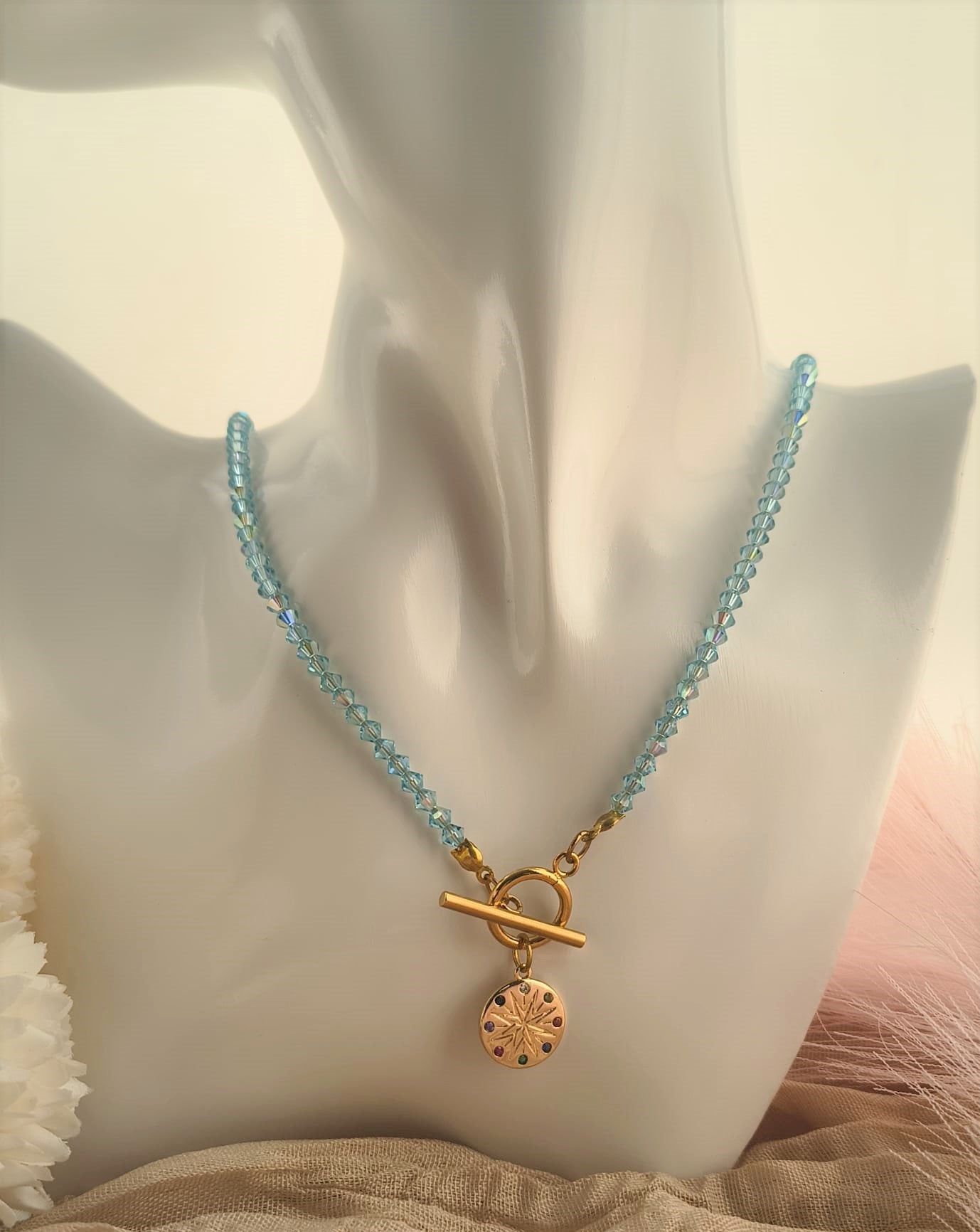 photo collier aigue marine fermoir T 45cm
