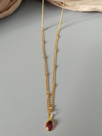 photo collier grenat rhodolite avec chaine acier inoxydable