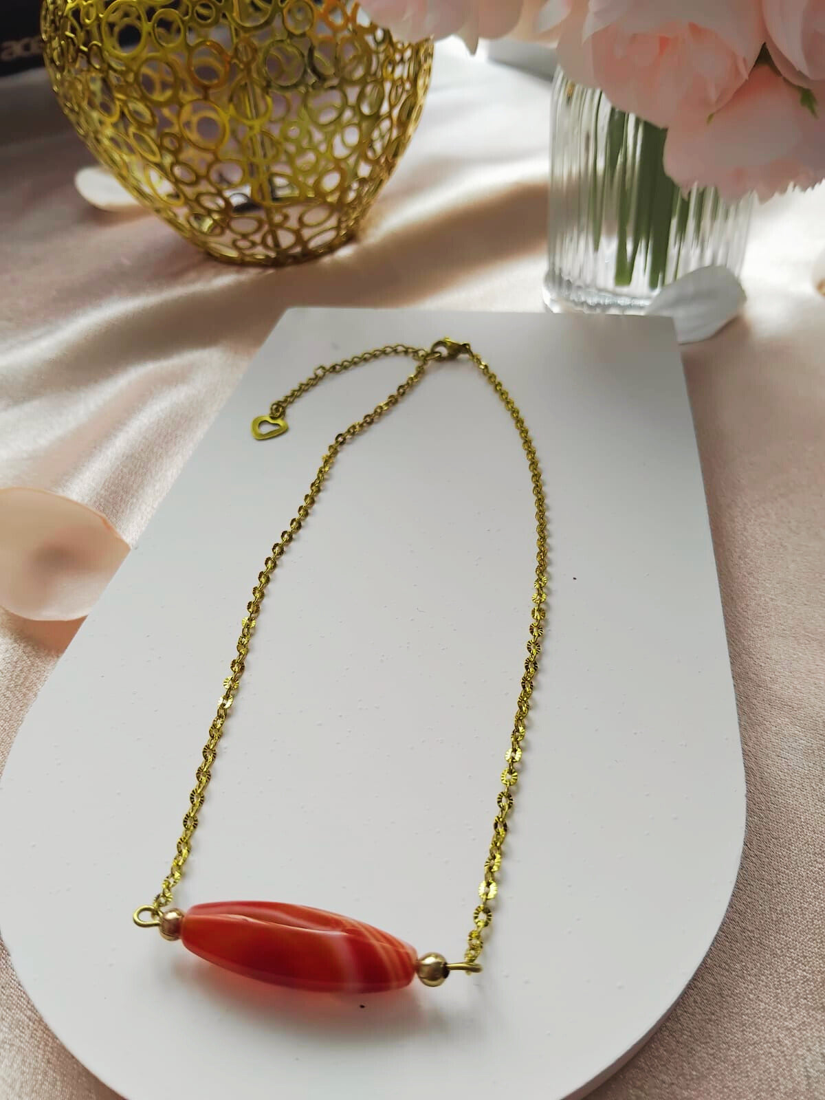 Amaë – Collier agate du Botswana & chaînes dorées - Vatou Soa