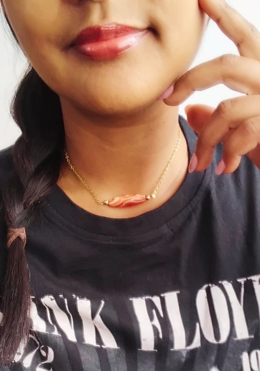 Collier ras de cou chaine acier inoxydable avec pedentif agate du Botswana bijoux femme