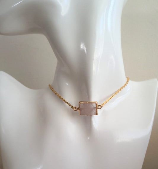 Collier "Élégance Quartz Rose" avec chaine acier inox et pendentif Quartz Rose