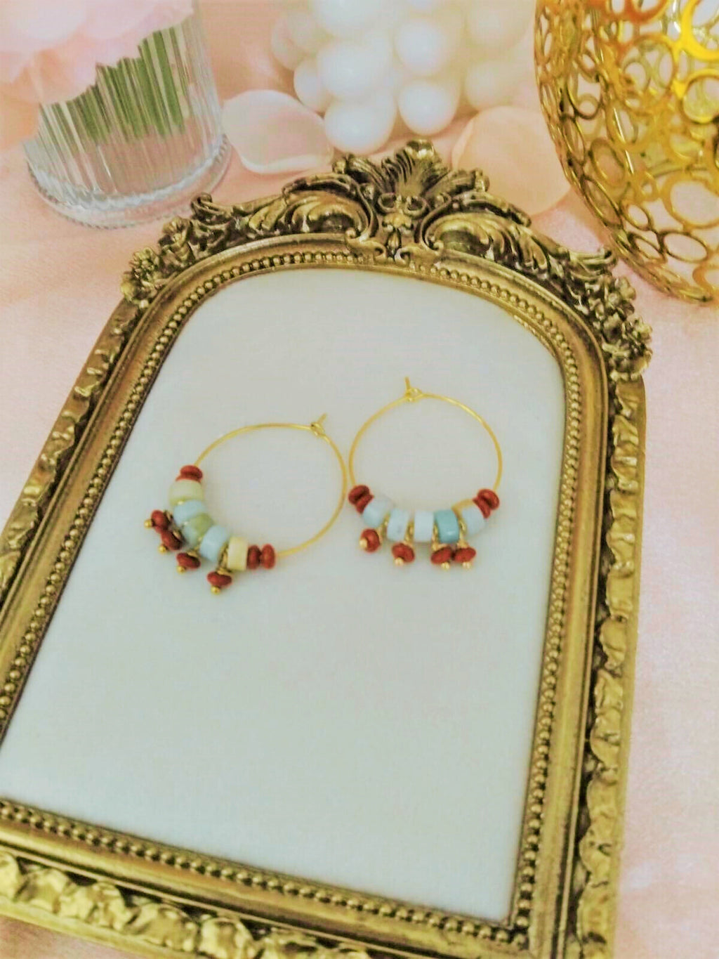 Créoles Floraé – Amazonite fleurie & jaspe rouge - Vatou Soa