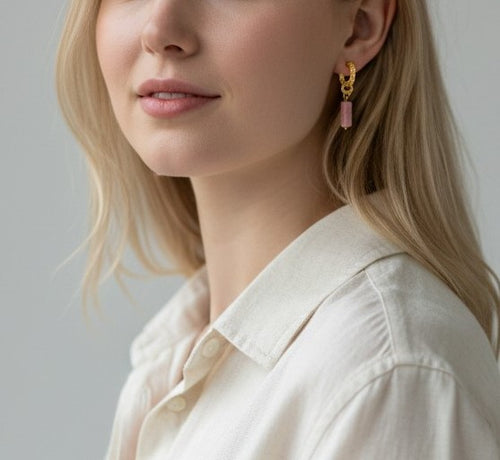 Boucles créoles "Éclat de Rhodonite" avec créole et rhodonite tube rectangulaire - Vatou Soa