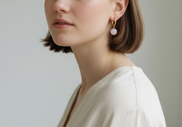 Boucles d’oreilles « Éclat » – Quartz rose Créoles en acier inoxydable