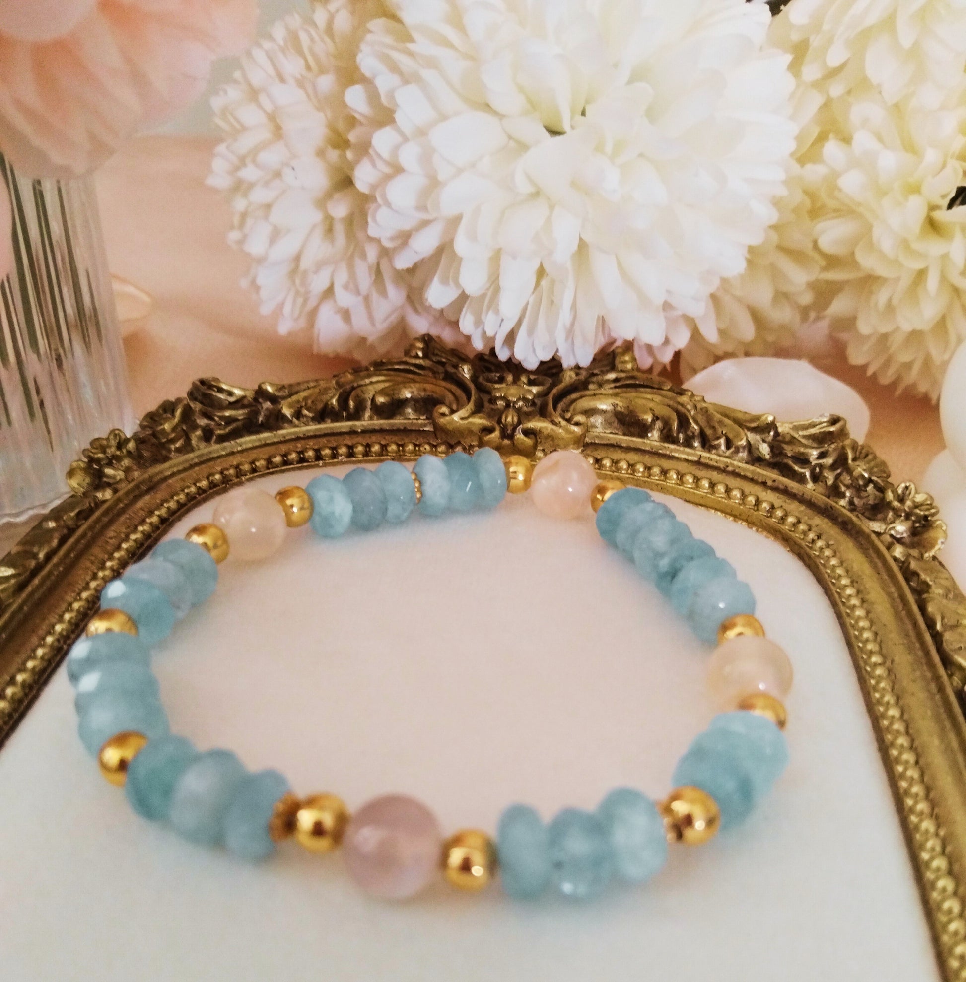 Bracelet Sérénité Fleurie – Aigue-Marine et Agate Fleur de Cérisier - Vatou Soa