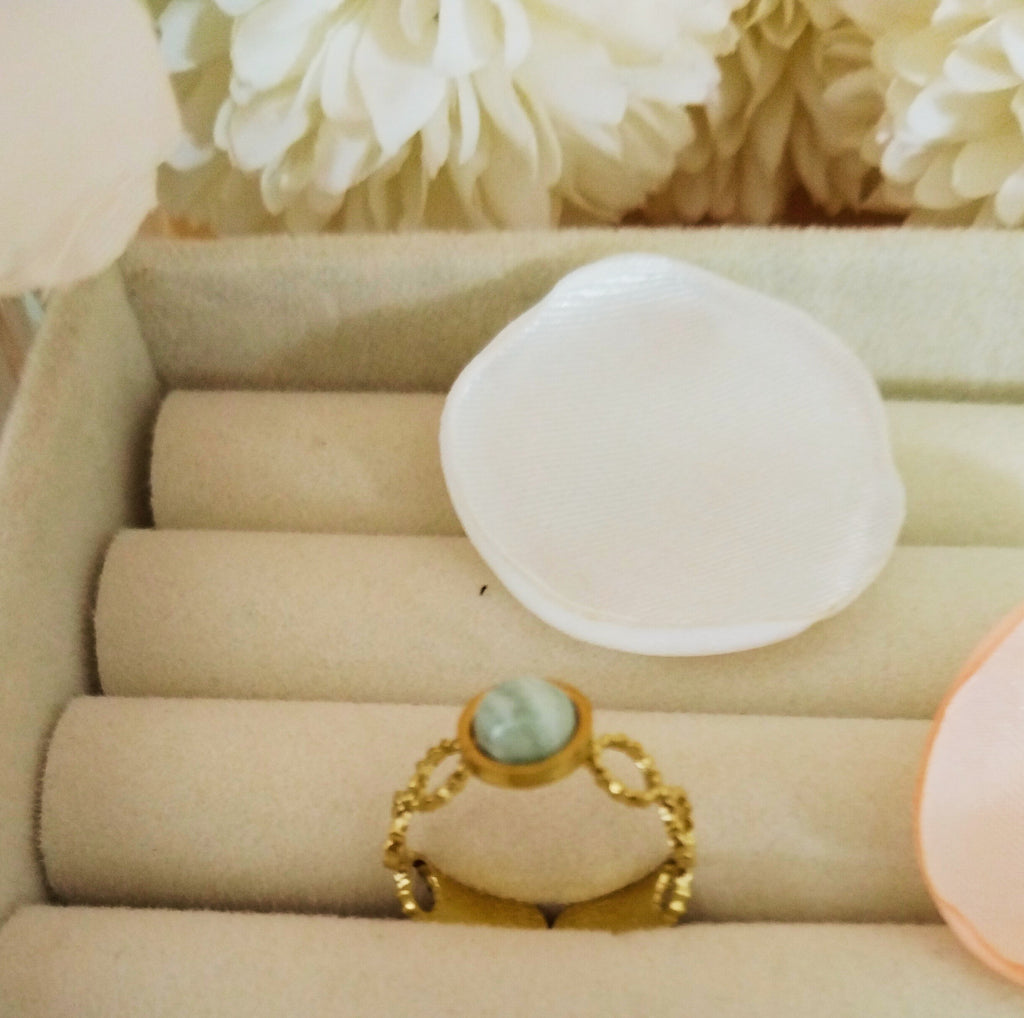 Bague ajustable agate rayée verte “Clara” – Harmonie intérieure - Vatou Soa