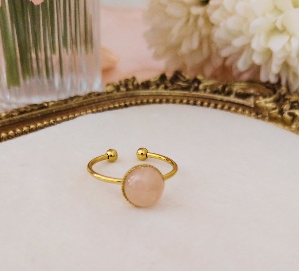 Bague quartz rose en acier inoxydable doré – Bague douceur Luminia - Vatou Soa