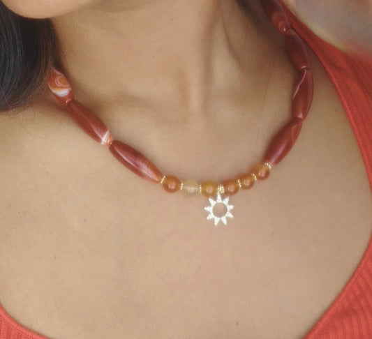 Collier agate du Botswana & cornaline – Rayonnement & ancrage - Vatou Soa