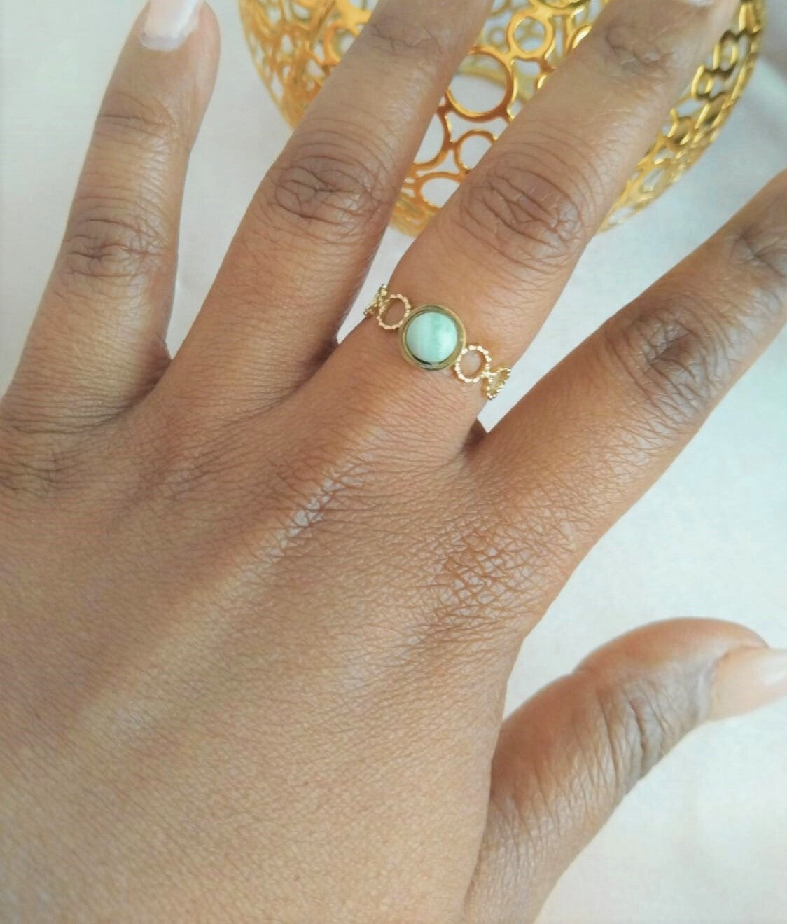 Bague ajustable agate rayée verte “Clara” – Harmonie intérieure