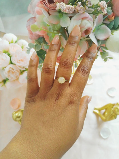 Bague quartz rose en acier inoxydable doré – Bague douceur Luminia
