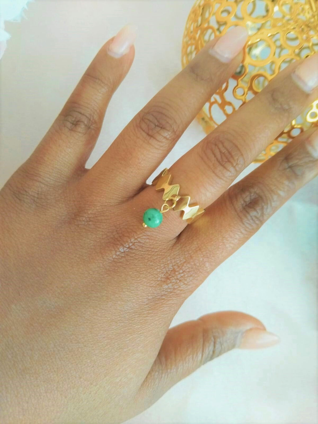 Bague réglable Rubis Zoïsite 6 mm en acier inoxydable – Solara - Vatou Soa