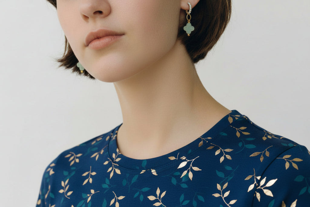 Boucles Irina – Chrysoprase trèfle & créoles dorées - Vatou Soa