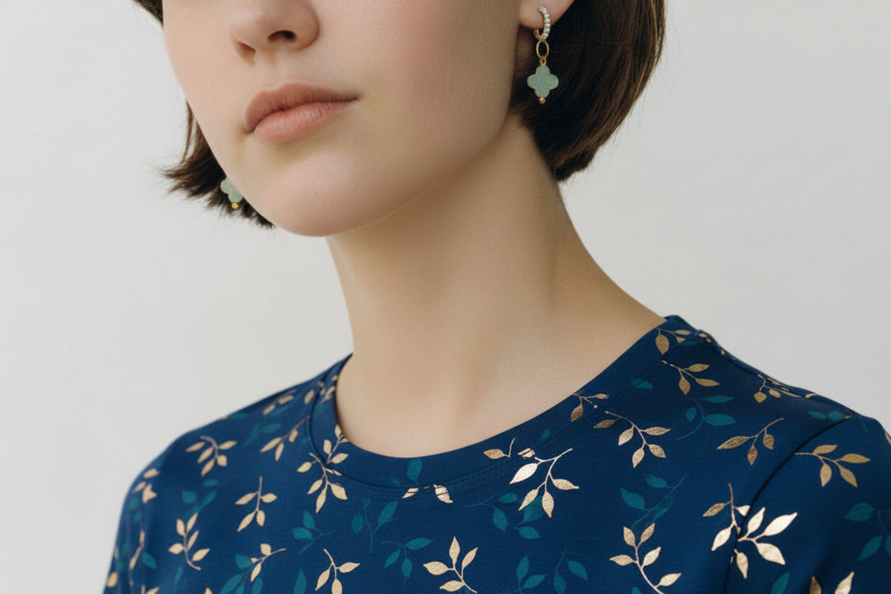 Boucles Irina – Chrysoprase trèfle & créoles dorées - Vatou Soa