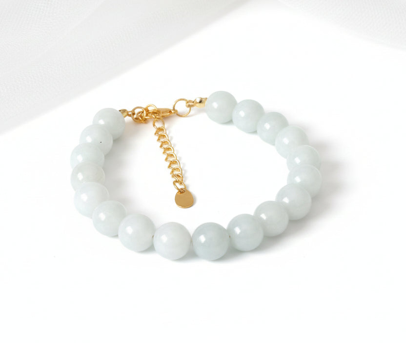 Lunae – Parure jade de Chine femme – Collier doré & bracelet perles 10 mm – Fait main en France - Vatou Soa
