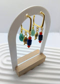 Aquarelle – Boucles d'oreilles dorées amazonite, lapis-lazuli et cornaline - Vatou Soa