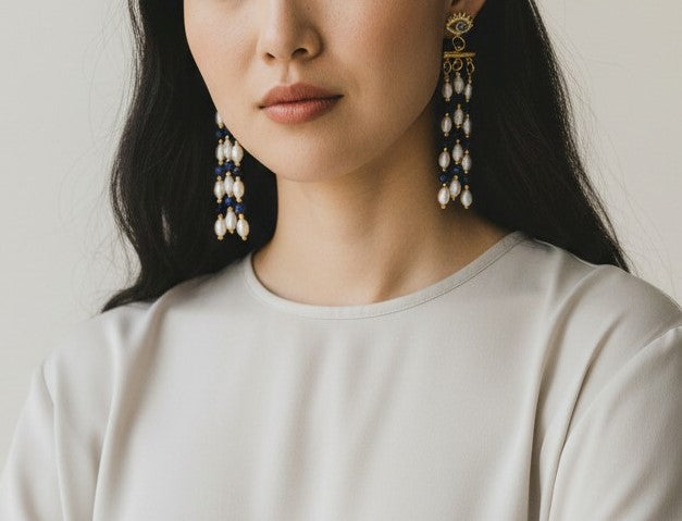 Boucles Sirius – Lapis-lazuli & perles d’eau douce